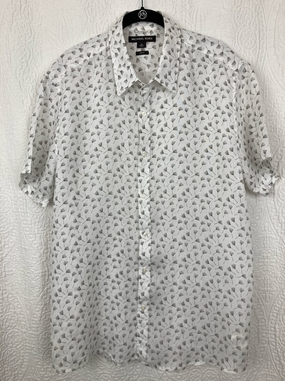 Michael Kors 100% Linen Casual SS Button Down Shirt sz XL Slim Fit